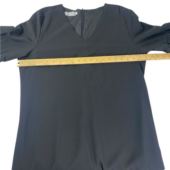 Black V-Neck Dress with Ruffle Sleeves short solid black - Picture 8 of 9